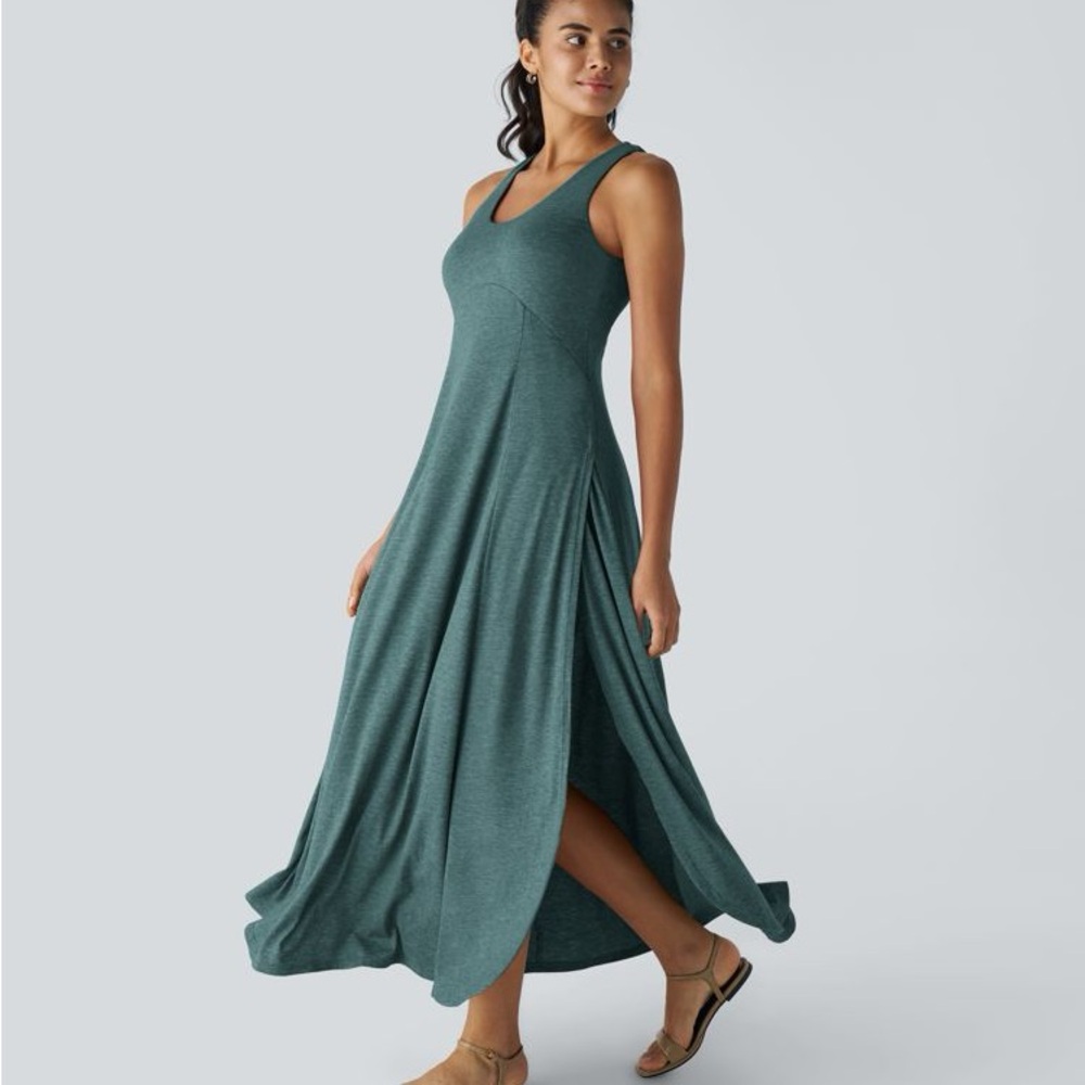 HALARA U Neck Backless Split Flowy Maxi Casual Tank Dress - NWT